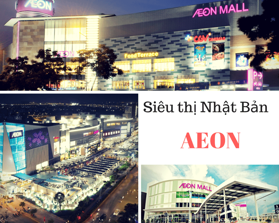 Hình ảnh siêu thị Nhật Bản Aeon vào ban đêm có đèn sáng